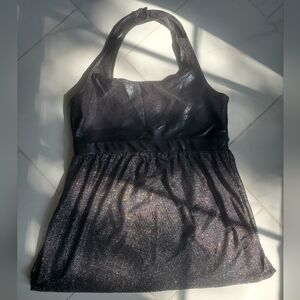 Shimmering Glitter Mesh Curtain Black Halter Sports Bra Top CC Dancewear / Cheer
